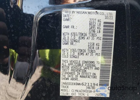 2022 Nissan Frontier S 4X4 z USA, uszkodzony, nr VIN 1N6ED1EK6NN621194